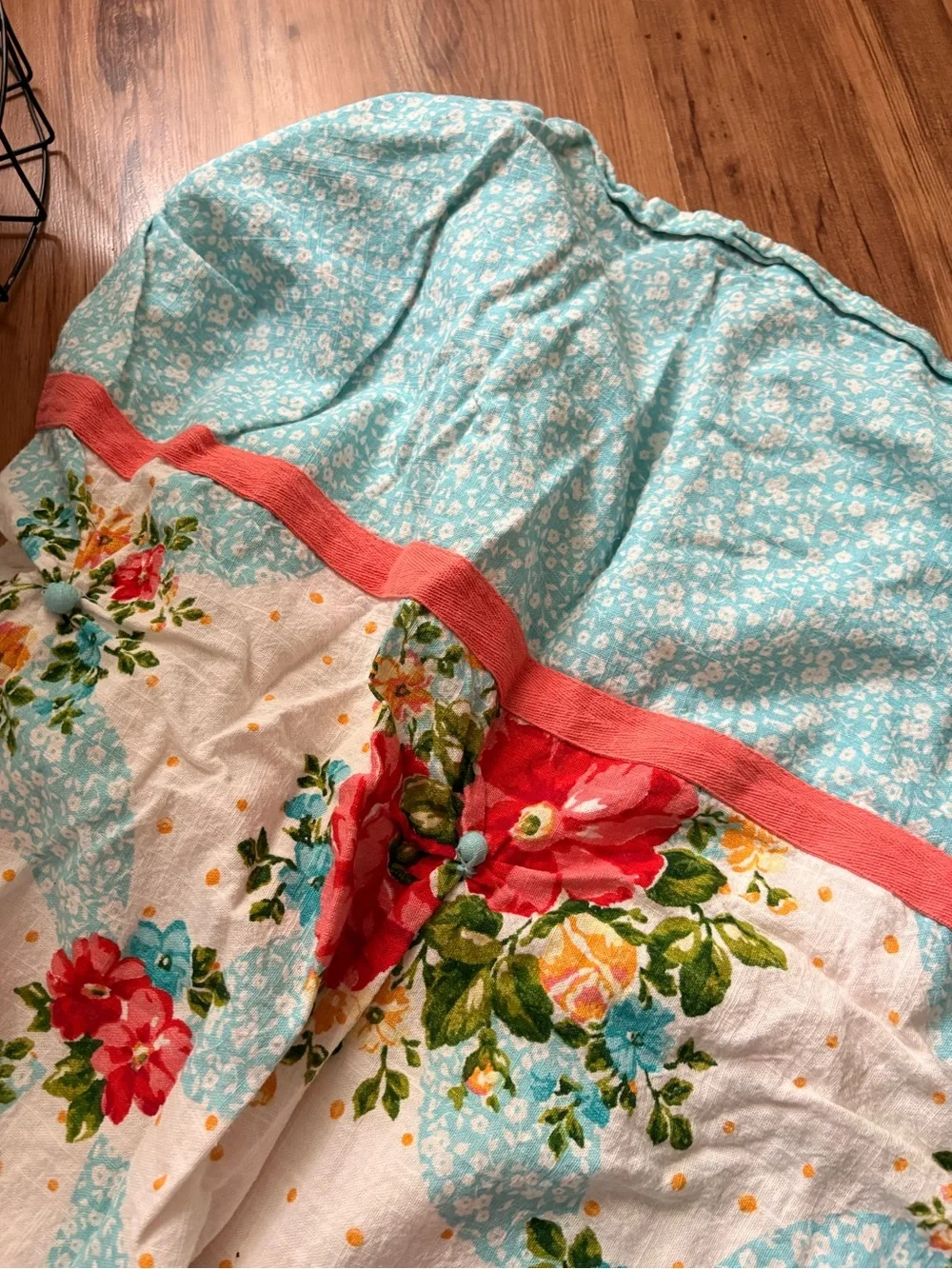 The Pioneer Woman Floral Patchwork Shower Curtain in White, Aqua, Red